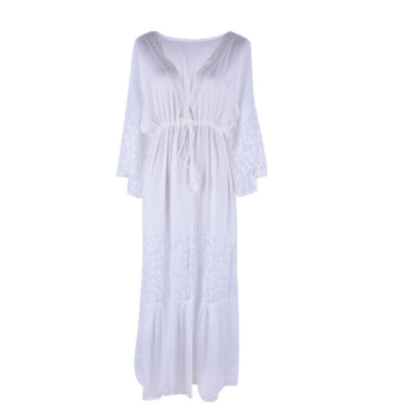 Bohemian White Floral Lace Maxi Dress Cover up - Picture 5 of 7